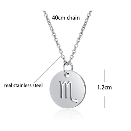 Stainless Steel 12 Constellation Necklace Star Zodiac Sign Pendant Choker Necklace for Men Women Kids Birthday Gifts