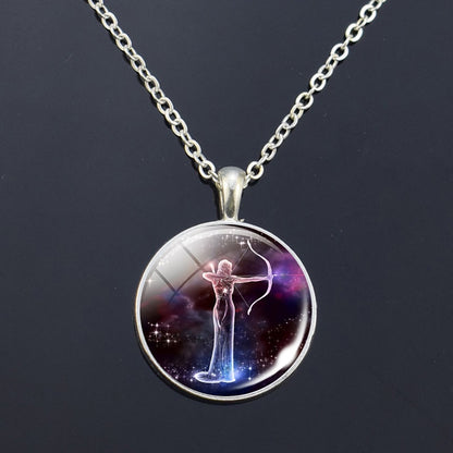 12 Zodiac Signs Glass Dome Constellations Pendant Necklace Fashion Jewelry Women Virgo Cancer Cancer Aries Gemini Birthday Gift