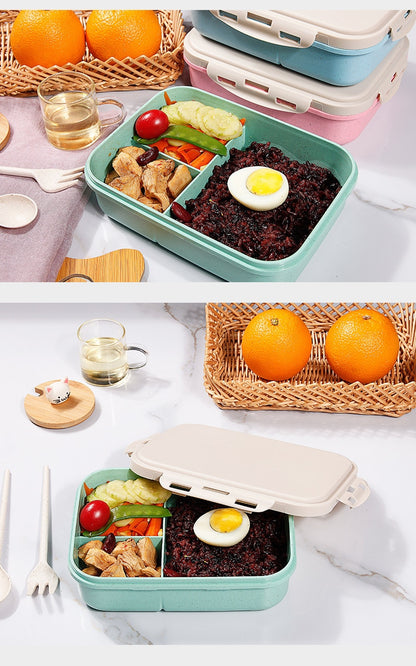 Wheat Straw Lunch Box Microwavable Tableware Students Adult Multi Grids Lunch Boxes Insulation Keep Fresh Leakproof Storage Box