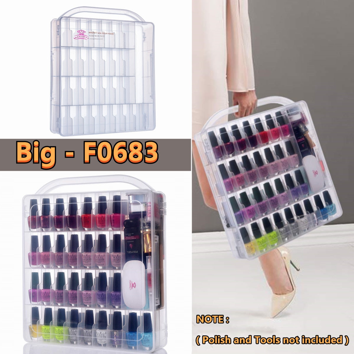 Makartt Professional Nail Polish Holder Organizer for 48 / 60 Bottles with Large Separate Compartment for Tools  Storage Box