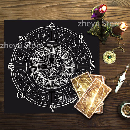 Home Decor Tablecloth Mystical Divination Horoscope Tarot Tablecloth Altar Cloth Pagan Clock Pendulum Witchcraft Oracle Room