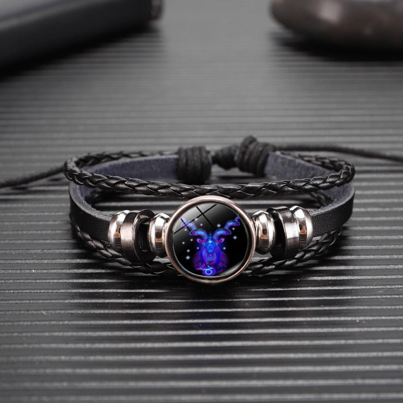 12 Zodiac Signs Constellation Charm Luminous Bracelet Men Women Fashion Multilayer Weave leather Bracelet &amp; Bangle Birthday Gift