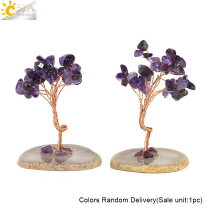 CSJA 7 Chakras Tree of Life Decoration Rose Natural Chip Crystal Handmade Healing Luck Money Trees Feng Shui Home Office G822