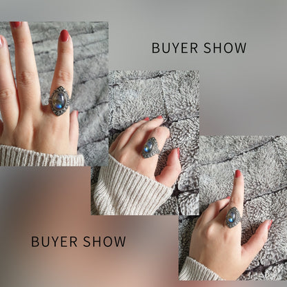 Nasiya Vintage Oval Natural Labradorite Rings For Women Silver Ring Jewelry Finger Ring Gemstone Rings Party Gift