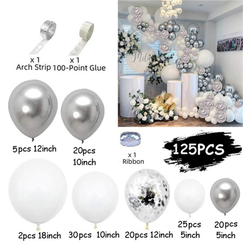 White Silver 4D Metallic Balloon Arch Garland Kit Wedding Baby Shower 28th Birthday Anniversary Bachelorette Party Decoration