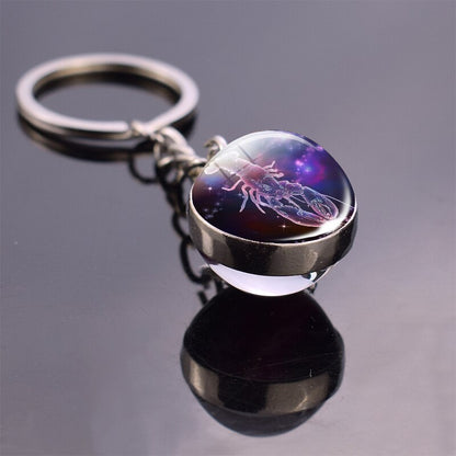 Glowing 12 Constellation Keychain Luminous Glass Ball Pendant Zodiac Key Rings Jewelry Birthday Gift Scorpio Leo Libra Keyrings