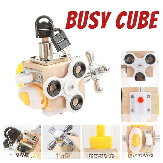 Kids Busy Cube Wooden Busy Block Montessori Educational Toys Hands-on Grasping Ability Training Lock Box Children Early Learning