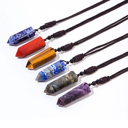 Big Size Natural Crystal Stone Pendant Necklace Hexagonal Point Amulet Pendulum Green Fluorite Citrines Purple Crystal Necklace