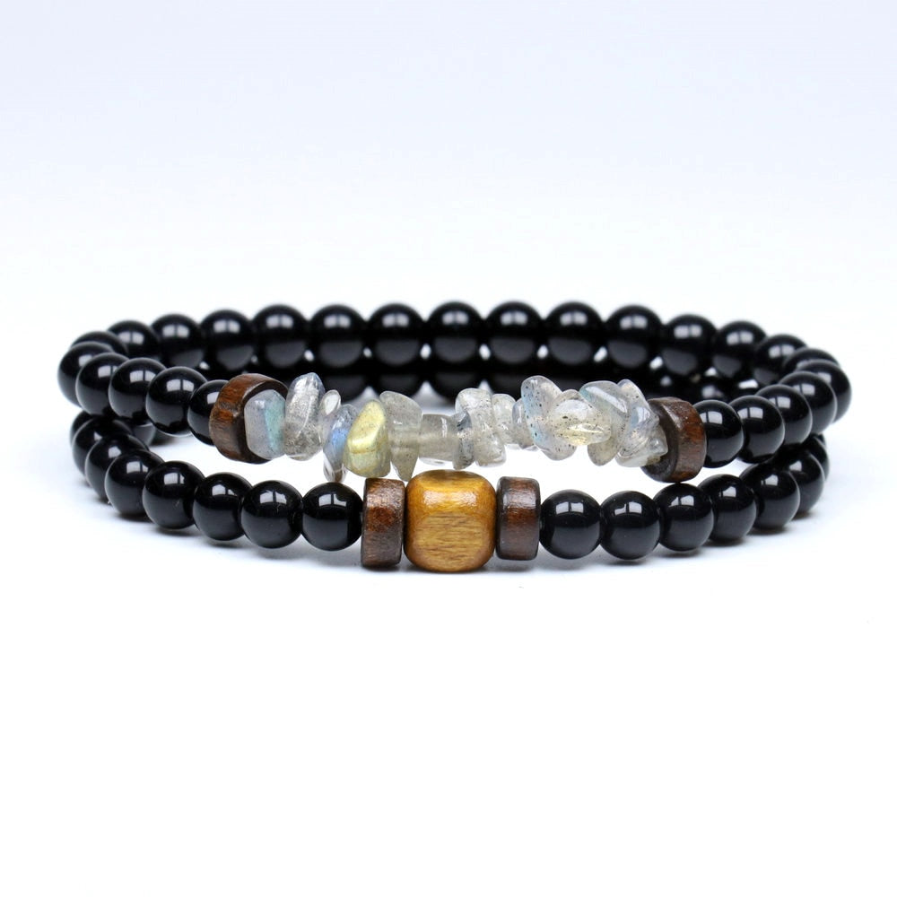 Trend Men's Bracelet Lava Stone Labradorite Moonstone Beads Bracelet Chakra Yoga Wood Bead Bracelet For Men Jewelry Bileklik