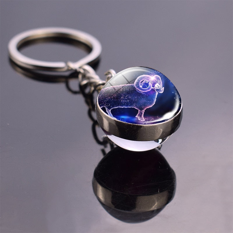 Glowing 12 Constellation Keychain Luminous Glass Ball Pendant Zodiac Key Rings Jewelry Birthday Gift Scorpio Leo Libra Keyrings