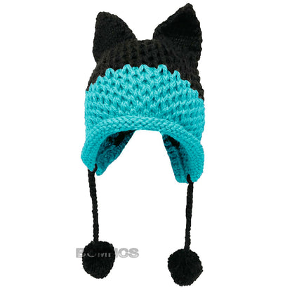 BomHCS Cute Fox Ears Beanie Winter Warm 100% Handmade Knit Hat