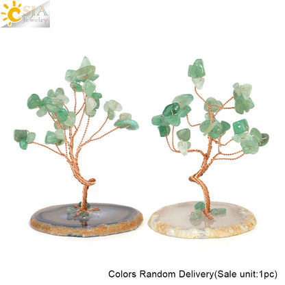 CSJA 7 Chakras Tree of Life Decoration Rose Natural Chip Crystal Handmade Healing Luck Money Trees Feng Shui Home Office G822