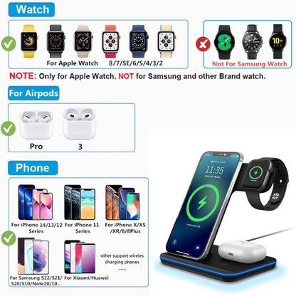 3 in 1 15W Fast Wireless Charger Pad Dock Station For iPhone 14 13 12 11 Pro Max XS XR X 8 Apple Watch 8 7 SE 6 5 AirPods 3 Pro