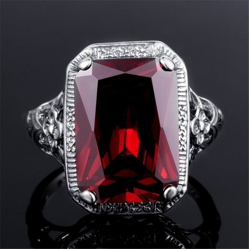Vintage Ruby Engagement Ring Gemstone Silver Ring Jewelry for Women Wedding Party Gift Wedding Rings
