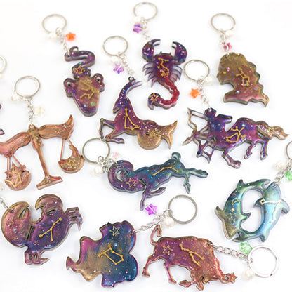 DIY Crystal Epoxy Resin Mold Zodiac Animal Mirror Keychain Pendant Silicone Mold