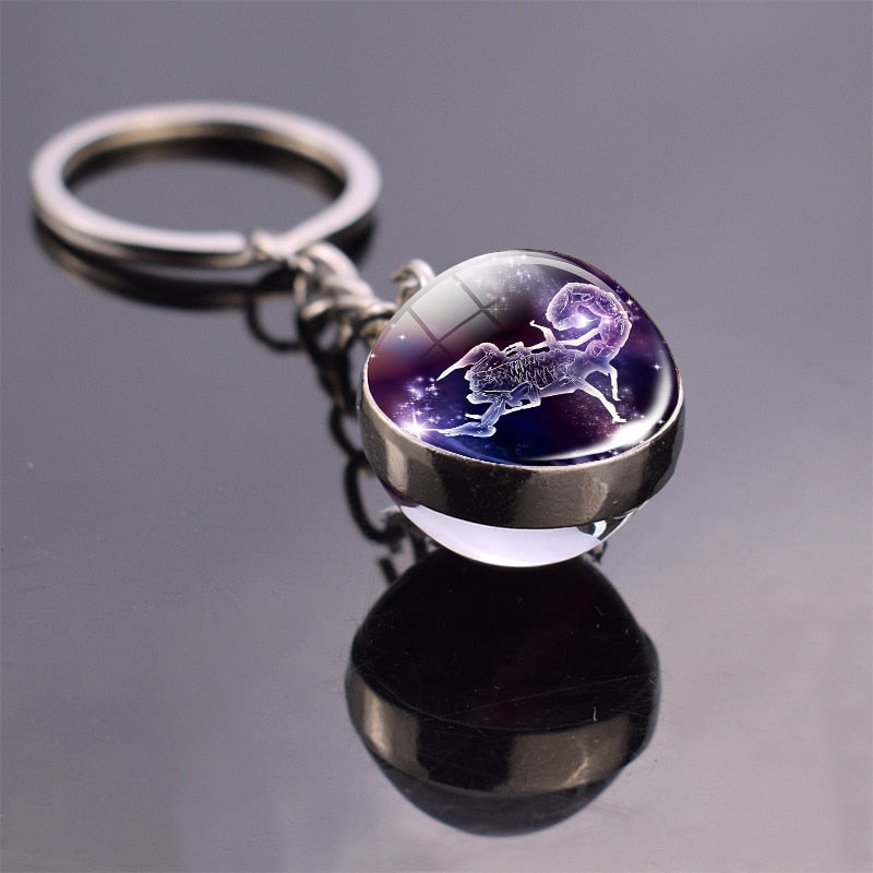 Glowing 12 Constellation Keychain Luminous Glass Ball Pendant Zodiac Key Rings Jewelry Birthday Gift Scorpio Leo Libra Keyrings