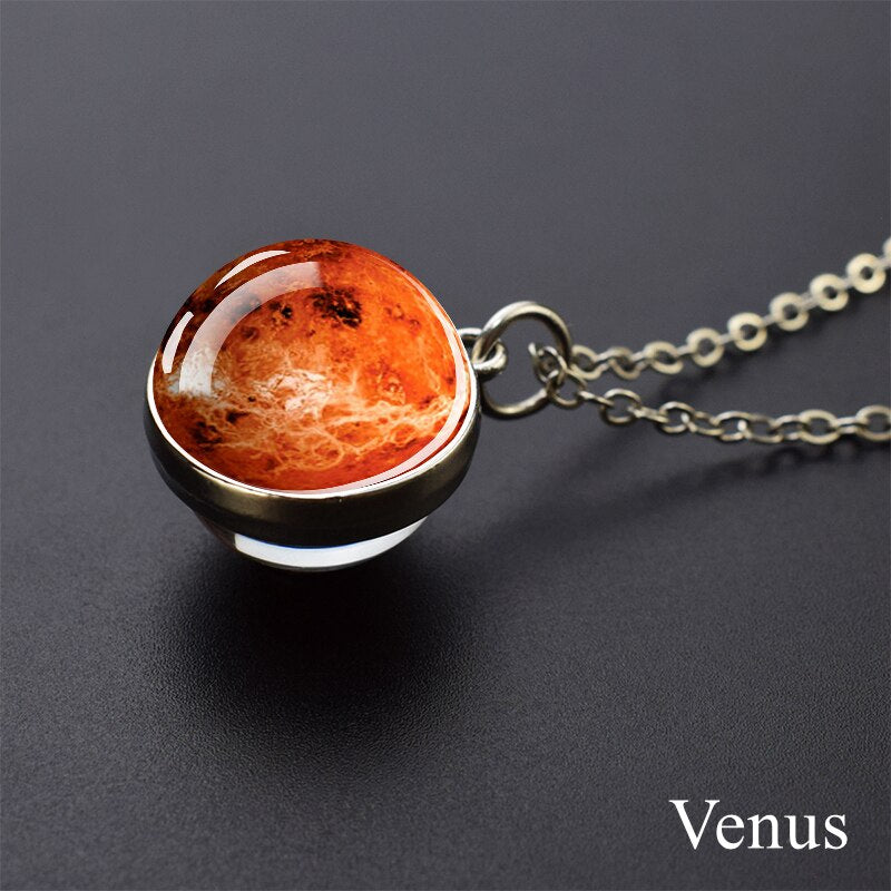 Solar System Planet Necklace Moon Earth Jupiter Neptune Mars Venus Mercury Glass Ball Pendant Necklace Fashion Christmas Gift
