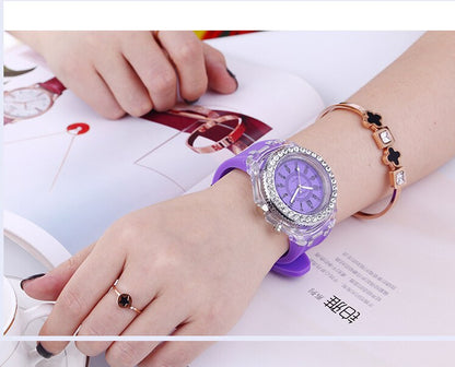 Women Flash Luminous Personalized Rhinestone Led Watch Trends Students Lovers Jellies Woman Men's Watches Light Wrist Watch