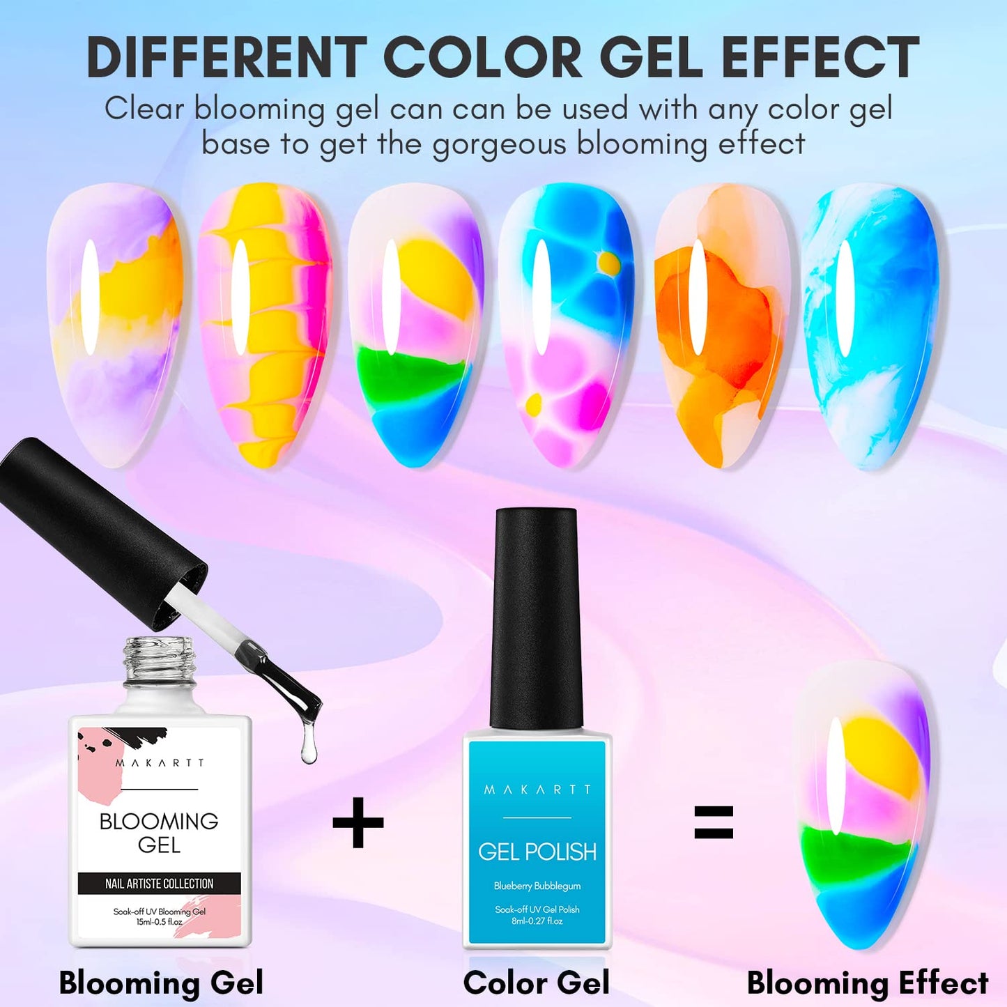 Makartt Clear Blooming Gel–15ml UV LED Soak Off Nail Art Polish for Spreading Effect, Marble Nail Polish Gel Paint Nail Designs