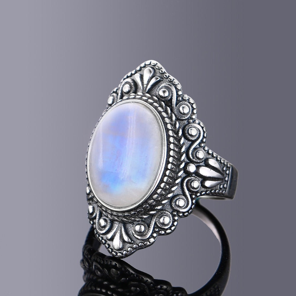 Nasiya Vintage Oval Natural Moonstone Rings For Women Silver Color Ring Jewelry Finger Ring Gemstone Rings Party Gift