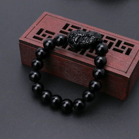 2Pcs Good Luck Bracelet Bangle Feng Shui Black Obsidian Wealth Pi Xiu Bracelet Attract Wealth Bracelet Wristband pulseras
