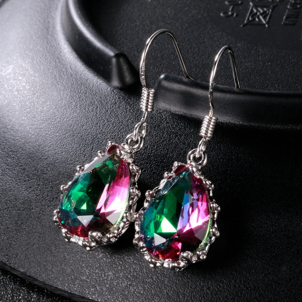Rainbow Topaz Gemstone  Women&#39;s Drop Earrings Silver Earrings New Design Wedding Jewelry Daily Accessories