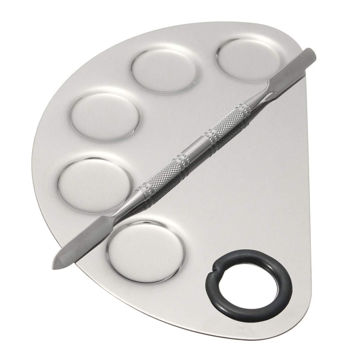 Stainless Steel Mixing Palette with Metal Spatula - Half Moon Shape
