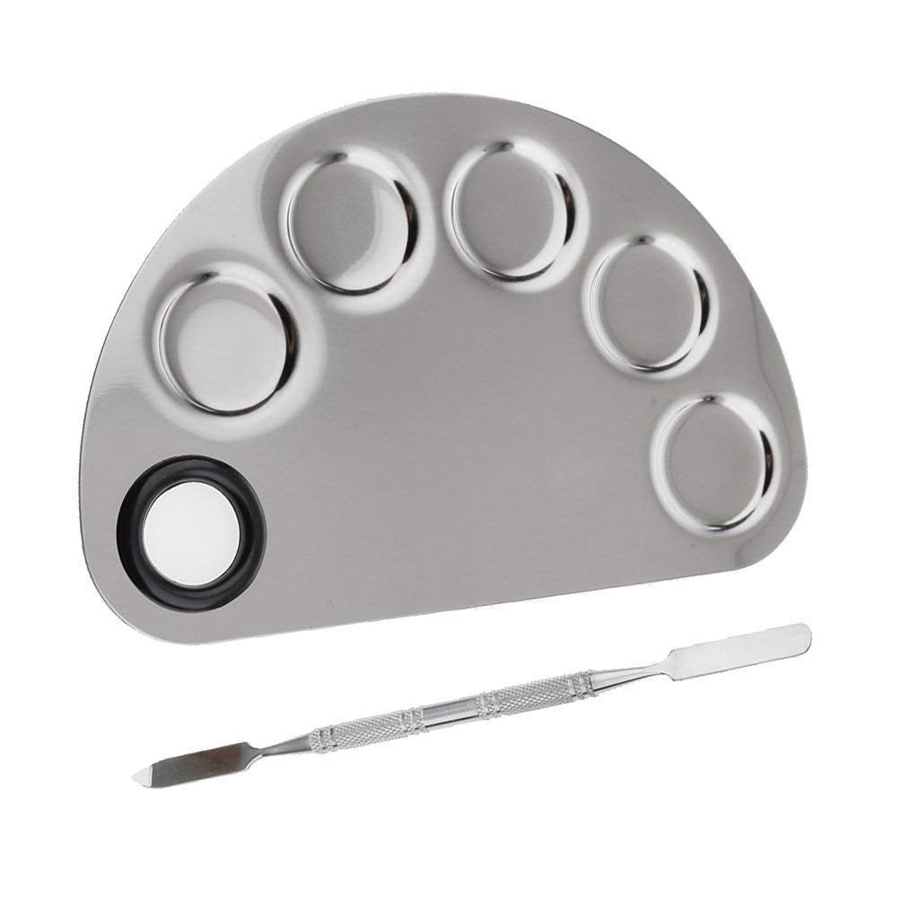 Stainless Steel Mixing Palette with Metal Spatula - Half Moon Shape