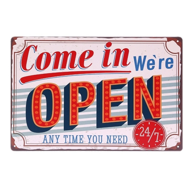 8"x12" "COME IN WE'RE OPEN " And " SORRY WE'RE CLOSED " Vintage Metal Sign Tin Poster Pub Bar Cafe Shop Retro Plaque A409