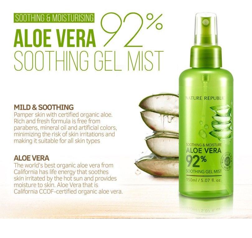 Korea Cosmetics NATURE REPUBLIC Soothing & Moisture Aloe Vera 92% Soothing Gel Mist 150ml Face toner Mist Moisturizing Soothing