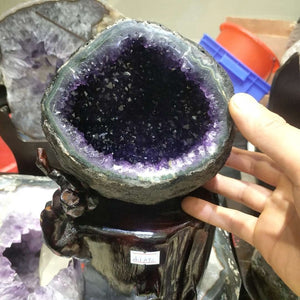 4000g Natural purple crystal cluster natural Uruguay amethyst cave decoration + base