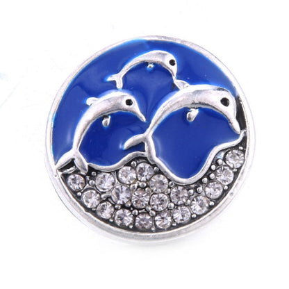 10pcs/lot Snap Button Jewelry Blue Ocean Series Crystal Dolphin Sea 18mm Metal Snap Jewelry Fit DIY Snap Bracelet Bangle Necklac