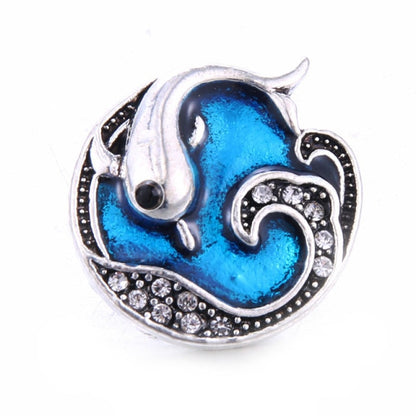 10pcs/lot Snap Button Jewelry Blue Ocean Series Crystal Dolphin Sea 18mm Metal Snap Jewelry Fit DIY Snap Bracelet Bangle Necklac