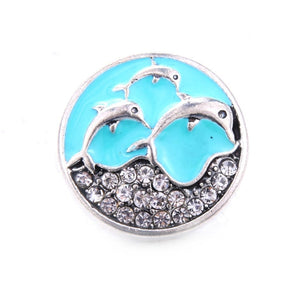 10pcs/lot Snap Button Jewelry Blue Ocean Series Crystal Dolphin Sea 18mm Metal Snap Jewelry Fit DIY Snap Bracelet Bangle Necklac