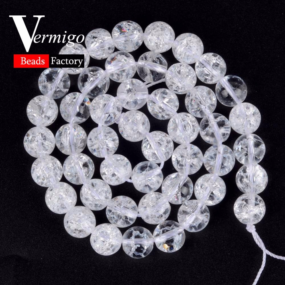 Wholesale White Cracked Clear Quartz Crystal Beads Natural Stone Round Loose Beads For Jewelry Making Diy 4 -10mm Pick Size