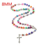Vintage 8mm Polymer Clay Bead Rosary Cross Pendant Necklace Virgin Mary Centrepieces Christian Catholic Religious Jewelry Gift