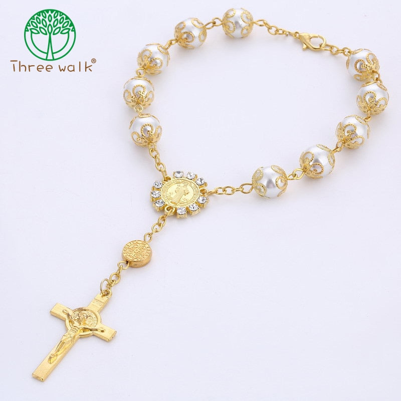 10pcs Top Quality Catholic Rosary Necklace Glass Pearl Beads Decade Rosary Pendent For Women