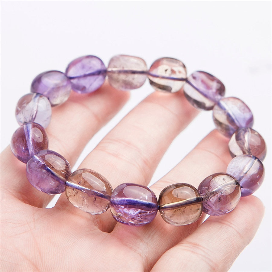 Top Quality Natural Ametrine Quartz Bracelet For Women Oval Beads 15x12m Yellow Purple Gemstone Stretch Crystal AAAAA Fashion