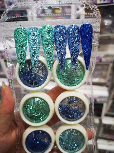 6Jars/Set Mermaid 3D Glitter Nail Flakes Hexagon Colorful Sequins UV Gel Polish Sparkly Powder Dust DIY Charm Glitter Flakes #S1