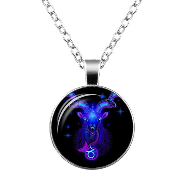 2019 New Fashion Galaxy 12 Constellation Design Zodiac Sign Horoscope Astrology Pendant Necklace For Women Men Glass Cabochon