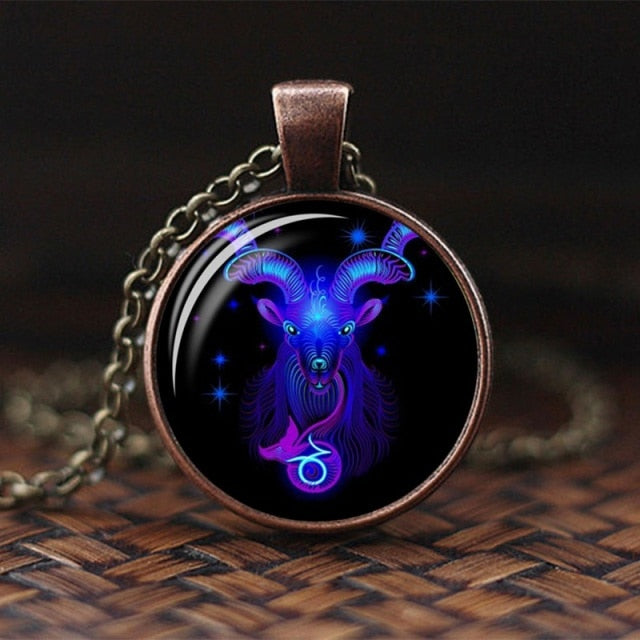 2019 New Fashion Galaxy 12 Constellation Design Zodiac Sign Horoscope Astrology Pendant Necklace For Women Men Glass Cabochon