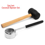 Coconut Opener Tool Set Food Grade 304 Stainless Steel Opener Coconut Meat Tool Wooden Handle Rubber Hammer Easy To Use Durable