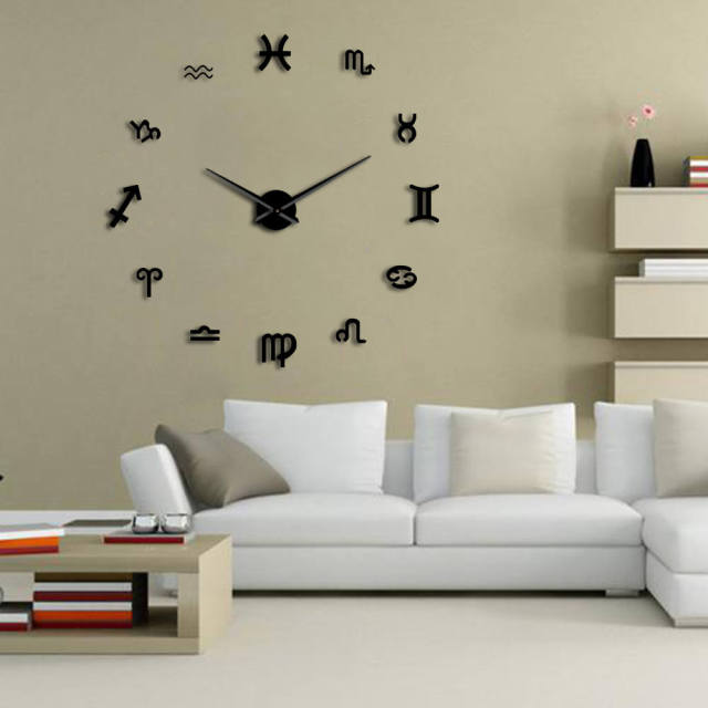 12 Astrology Symbols Art Wall Decor Clock DIY 3D Mirror Wall Clock Modern Design Large Number Clock For Living Room