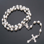 Catholic Crystal White Pearl Long Chain White Rosary Catholic Necklace Ladies Long Necklace Jesus Jewelry Gift
