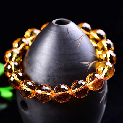 Genuine Natural Yellow Citrine Clear Round Beads Cut Bracelet Women Men Crystal Gemstone Wealthy 8mm 10mm 12mm Gift AAAAA