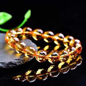 Genuine Natural Yellow Citrine Clear Round Beads Cut Bracelet Women Men Crystal Gemstone Wealthy 8mm 10mm 12mm Gift AAAAA