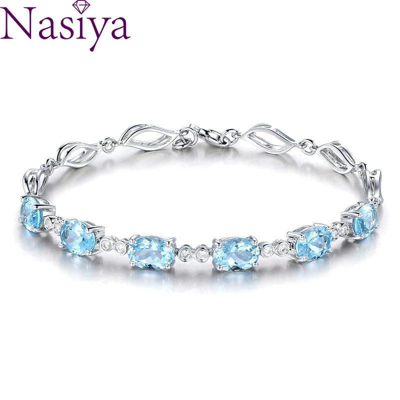 Aquamarine Bracelets For Female Real 925 Sterling Silver Sky Blue Gemstone Bracelet For Student Birthday Gift