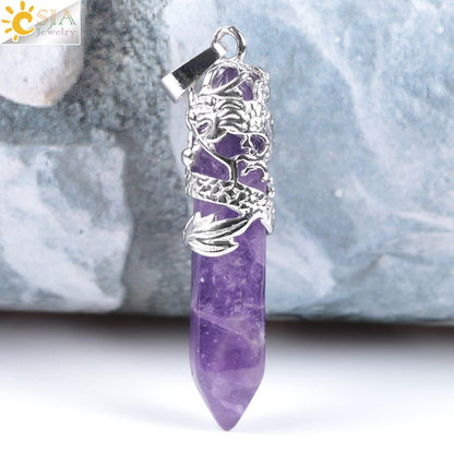 CSJA Myth Dragon Wrapped Top Necklaces Pendants Natural Gem Stone Agates Lovers Gift Jewelry DIY Suspension Charms Amulet E854