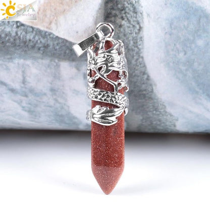 CSJA Myth Dragon Wrapped Top Necklaces Pendants Natural Gem Stone Agates Lovers Gift Jewelry DIY Suspension Charms Amulet E854