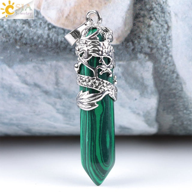 CSJA Myth Dragon Wrapped Top Necklaces Pendants Natural Gem Stone Agates Lovers Gift Jewelry DIY Suspension Charms Amulet E854